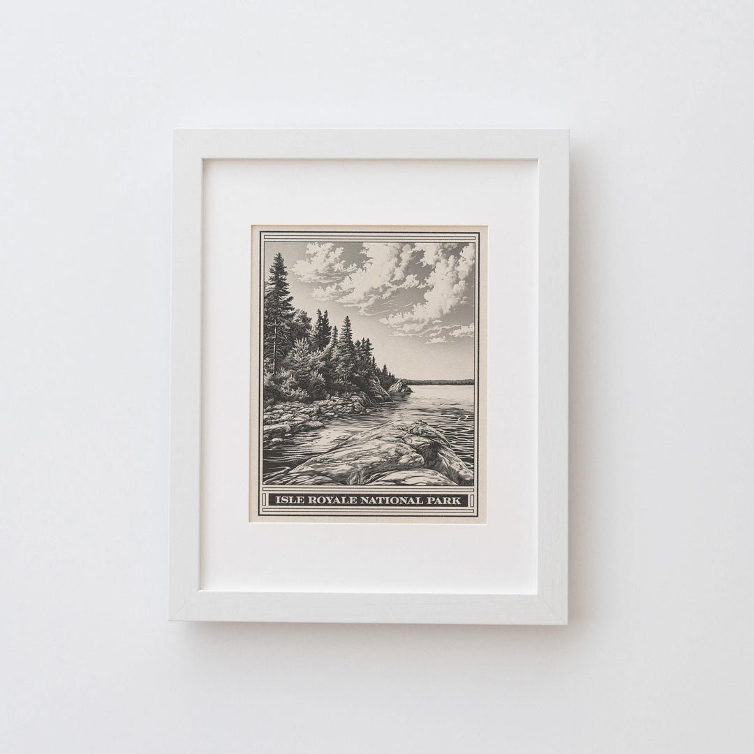 Isle Royale National Park Lithograph Style Print - Vintage Michigan archival matte fine art print Gift. Lake Michigan Greenstone Ridge Trail