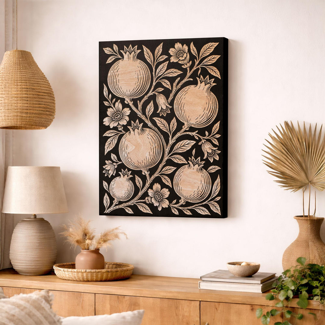 Pomegranate Engraved Birch Art Panel