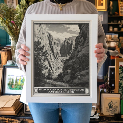 Black Canyon of the Gunnison National Park Lithograph Style Print - Vintage Colorado archival matte fine art print. Mountain Hiking gift