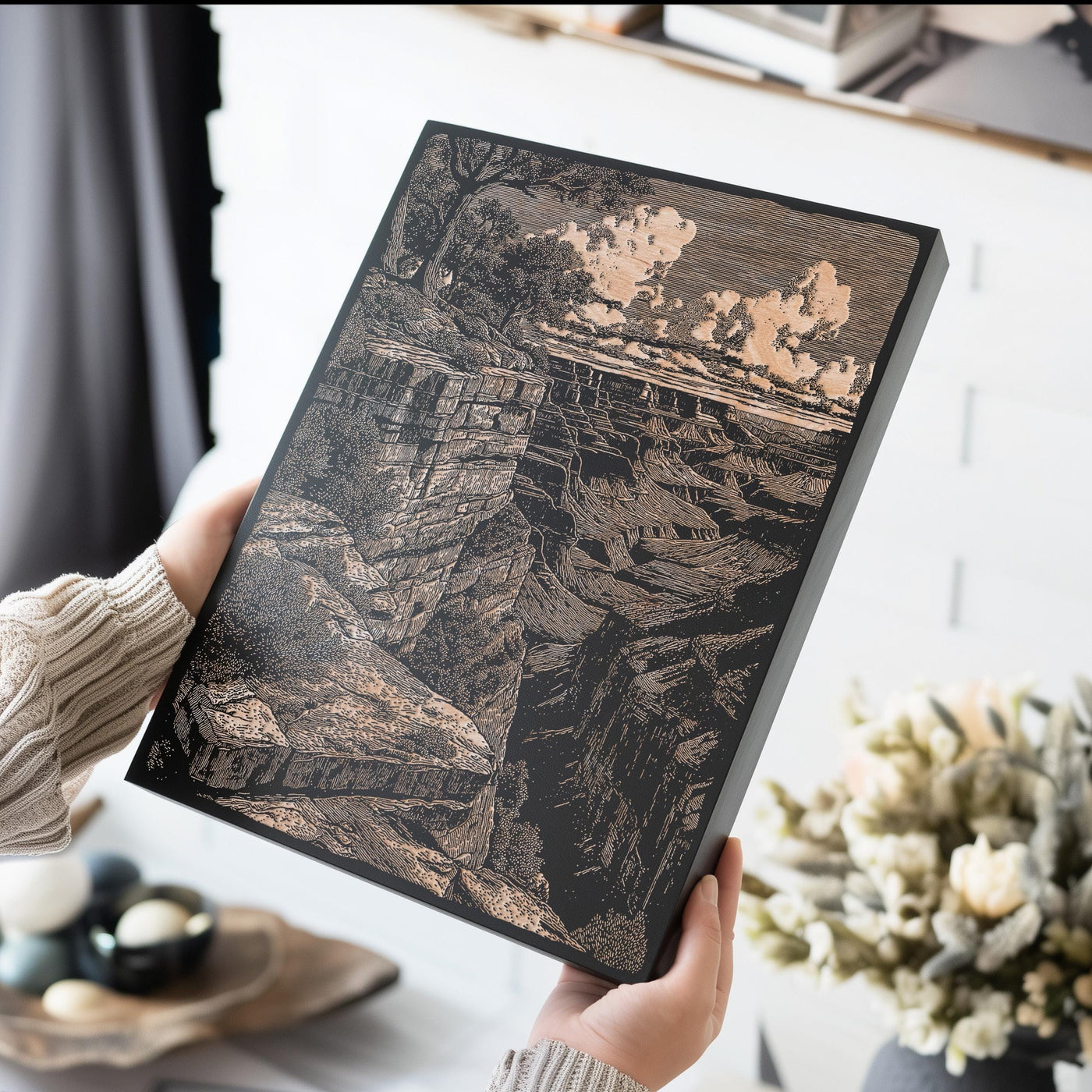 Grand Canyon Rim Engraved Illustration