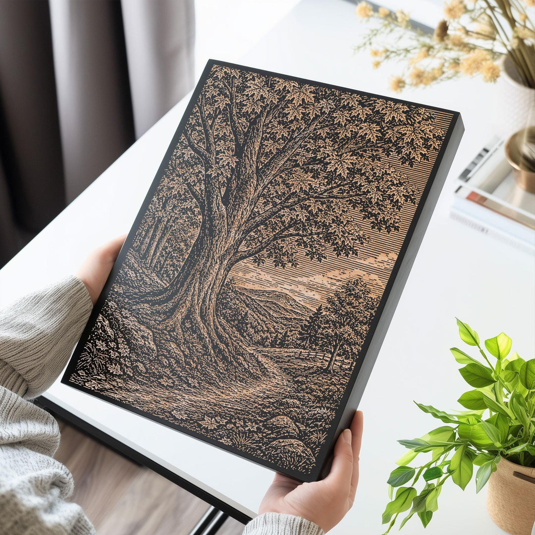 Sugar Maple Canopy in Autumn Engraved Birch Art Panel