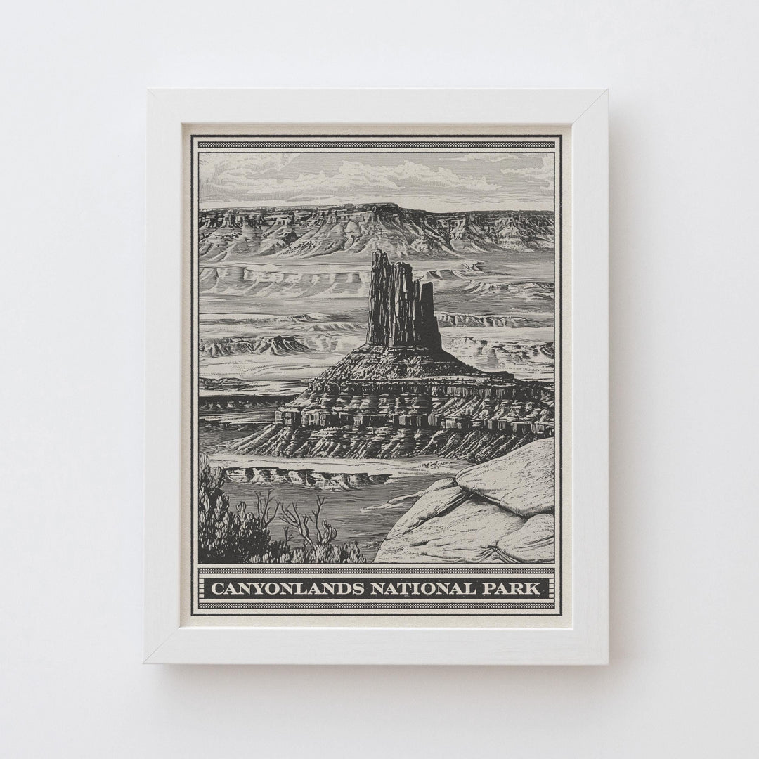 Canyonlands National Park Lithograph Style Print - Vintage Utah archival matte fine art print. Needles Rocks Island in the Sky Desert Gift.