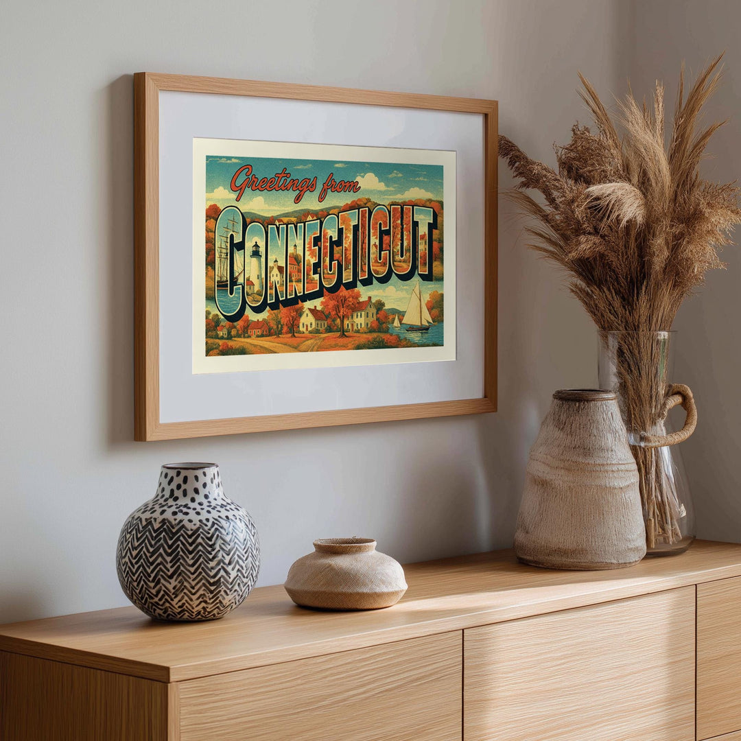 Connecticut Postcard Art Print