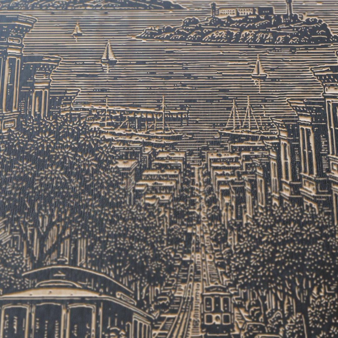 San Francisco Cable Car Engraved Birch Art Panel