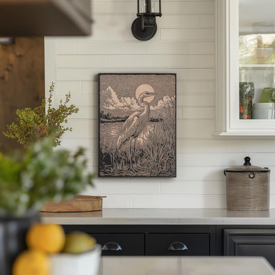 Blue Heron in Marsh Engraved Illustration