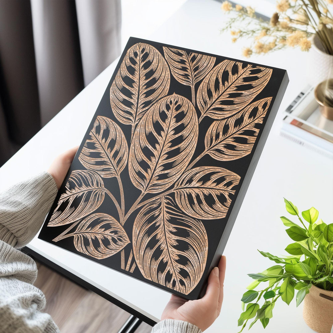 Prayer Plant Leaf Engraved Birch Art Panel