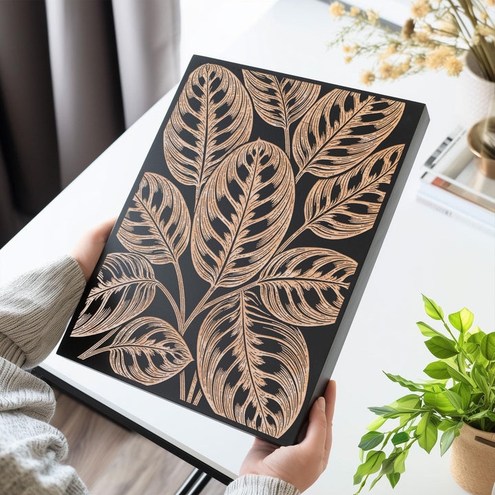 Prayer Plant Leaf Engraved Birch Art Panel