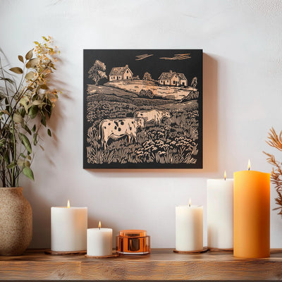 Cows on a Farm Engraved Wood Wall Art Panel