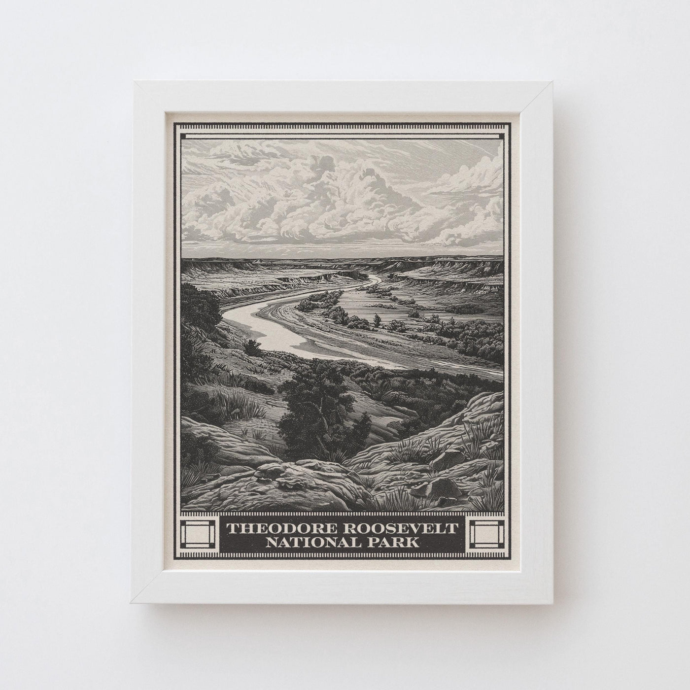 Theodore Roosevelt National Park Lithograph Style Print - Vintage North Dakota archival matte fine art print. Wind Canyon Trail. Travel Gift