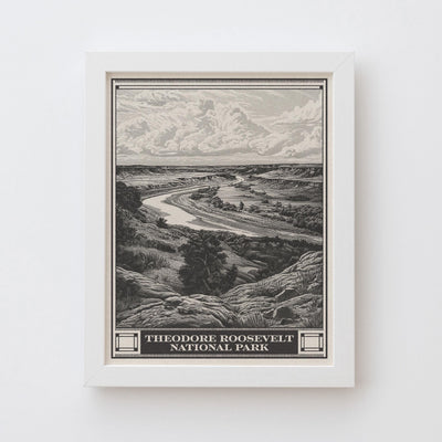 Theodore Roosevelt National Park Lithograph Style Print - Vintage North Dakota archival matte fine art print. Wind Canyon Trail. Travel Gift