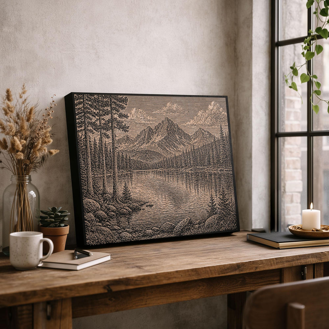 Alpine Lake Engraved Birch Art Panel