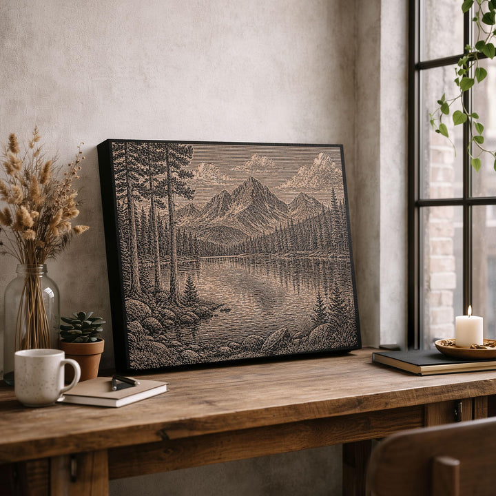 Alpine Lake Engraved Birch Art Panel