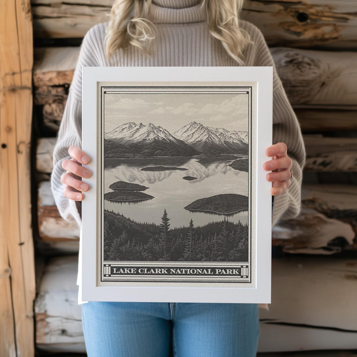 Lake Clark National Park Lithograph Style Print - Vintage Alaska archival matte fine art print gift. Dena&amp;