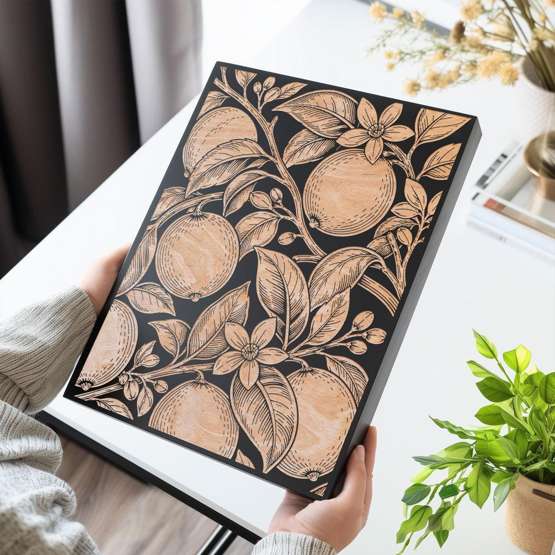Lemon Branch Engraved Birch Art Panel