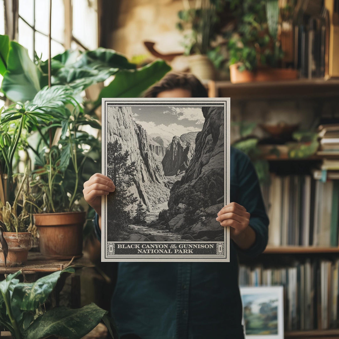 Black Canyon of the Gunnison National Park Lithograph Style Print - Vintage Colorado archival matte fine art print. Mountain Hiking gift