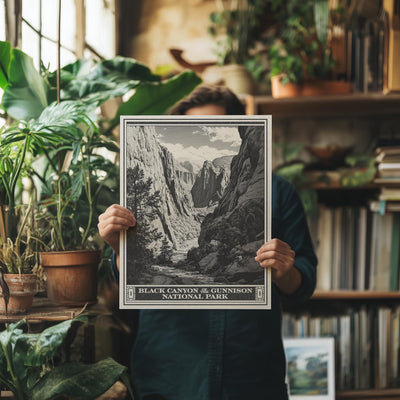 Black Canyon of the Gunnison National Park Lithograph Style Print - Vintage Colorado archival matte fine art print. Mountain Hiking gift