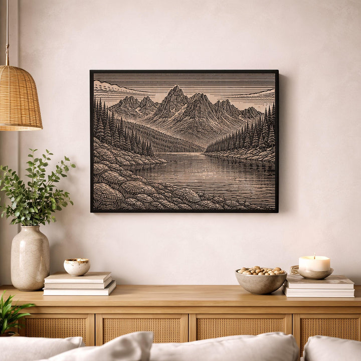 Sawtooth Range Idaho Engraved Birch Art Panel