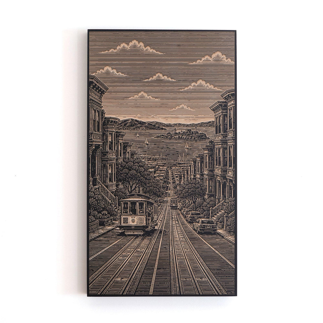 San Francisco Cable Car Engraved Birch Art Panel