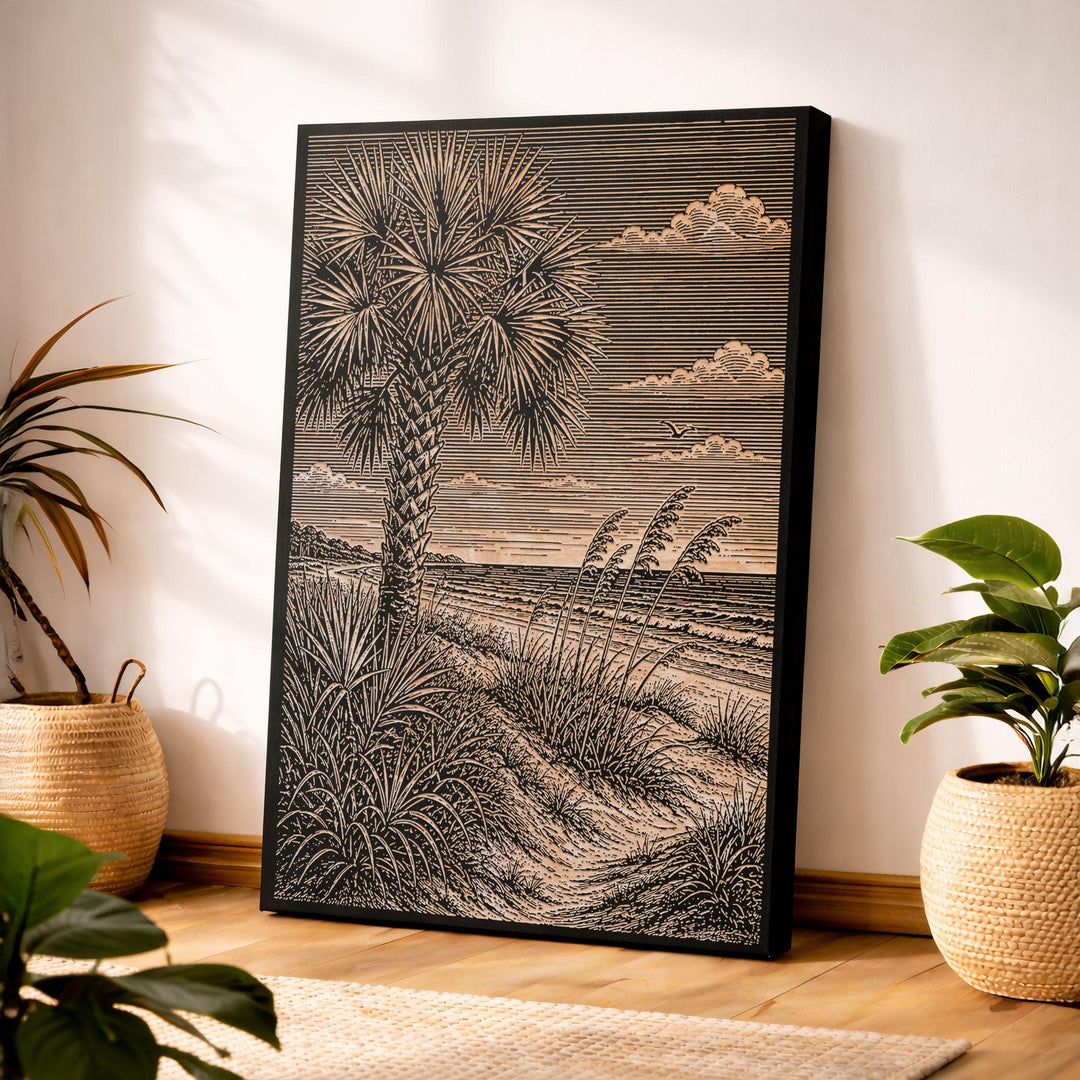 Palmetto and Dune Edge Engraved Birch Art Panel
