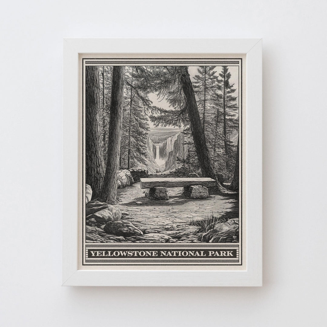 Yellowstone National Park Upper Falls Lithograph - Vintage Wyoming poster design, archival matte fine art print, Outdoorsy Waterfall Gift