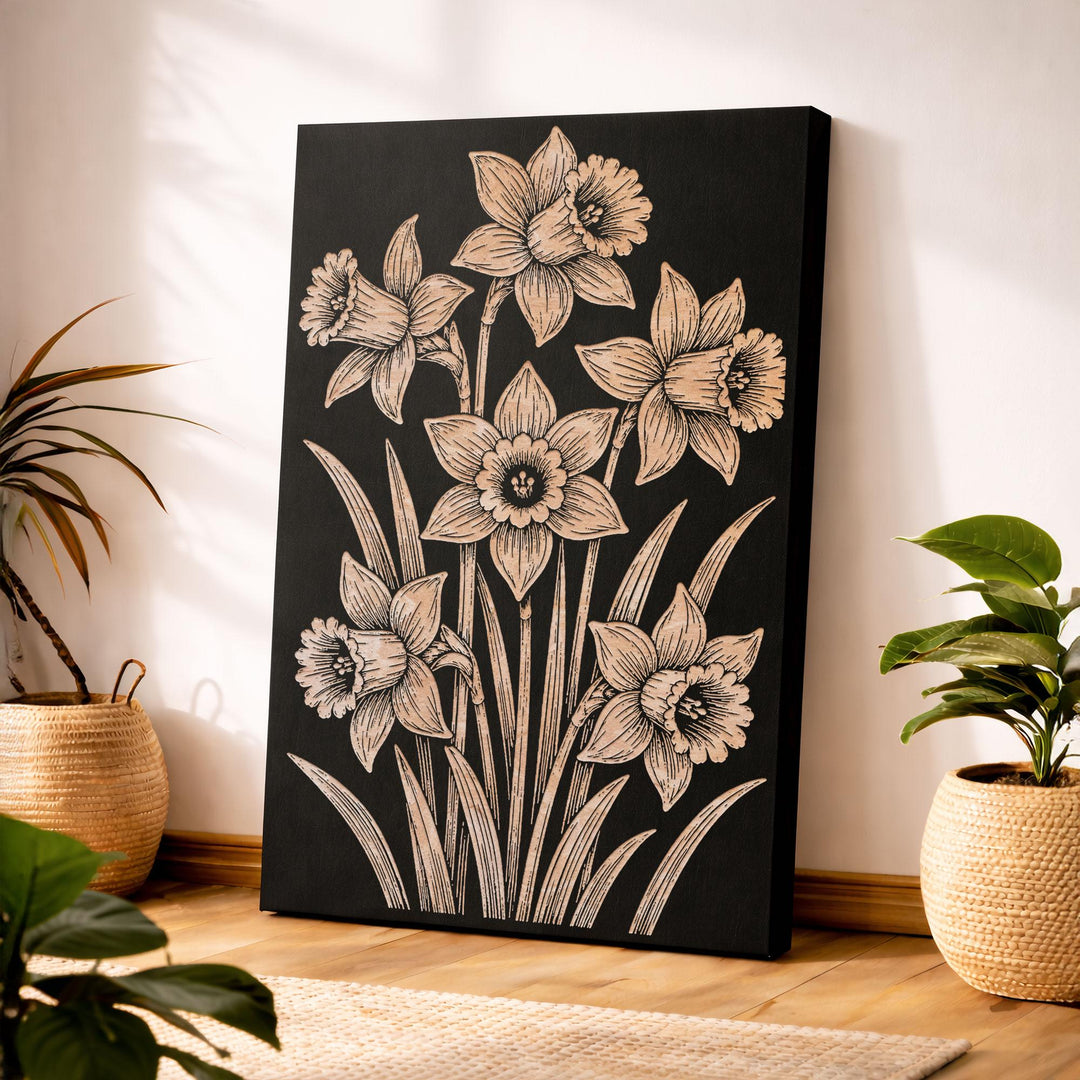 Daffodil Bunch Engraved Birch Art Panel
