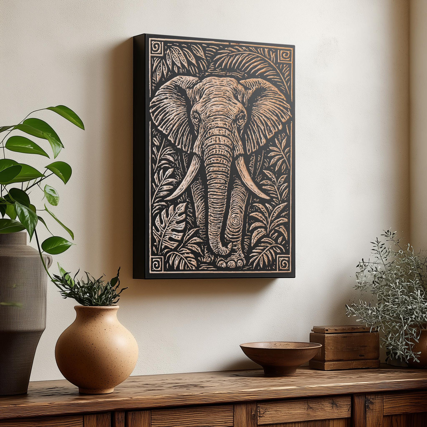 Elephant in the Jungle Engraved Birch Illustration