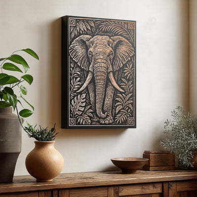 Elephant in the Jungle Engraved Birch Illustration