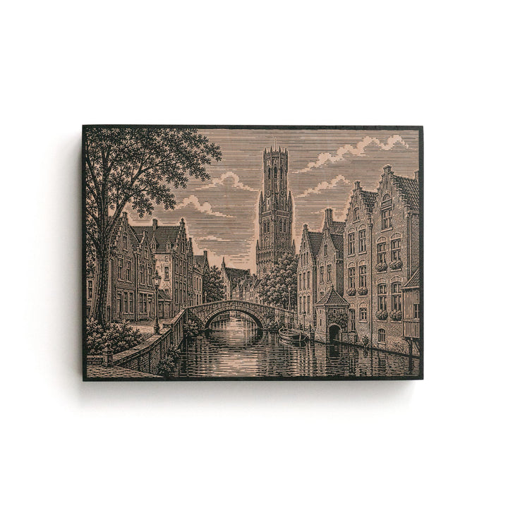 Bruges Canal Engraved Birch Art Panel