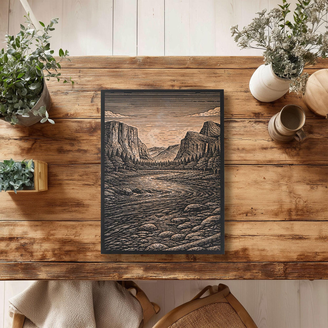 Yosemite River Engraved Birch Art Panel