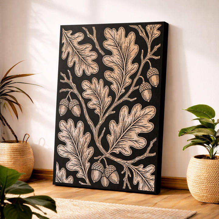 Oak Leaves and Acorns Engraved Birch Art Panel