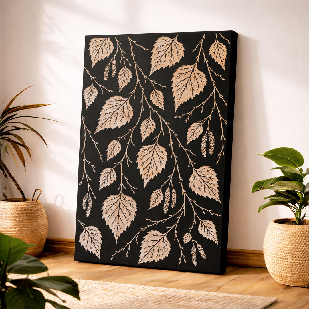 Birch Leaves Engraved Birch Art Panel