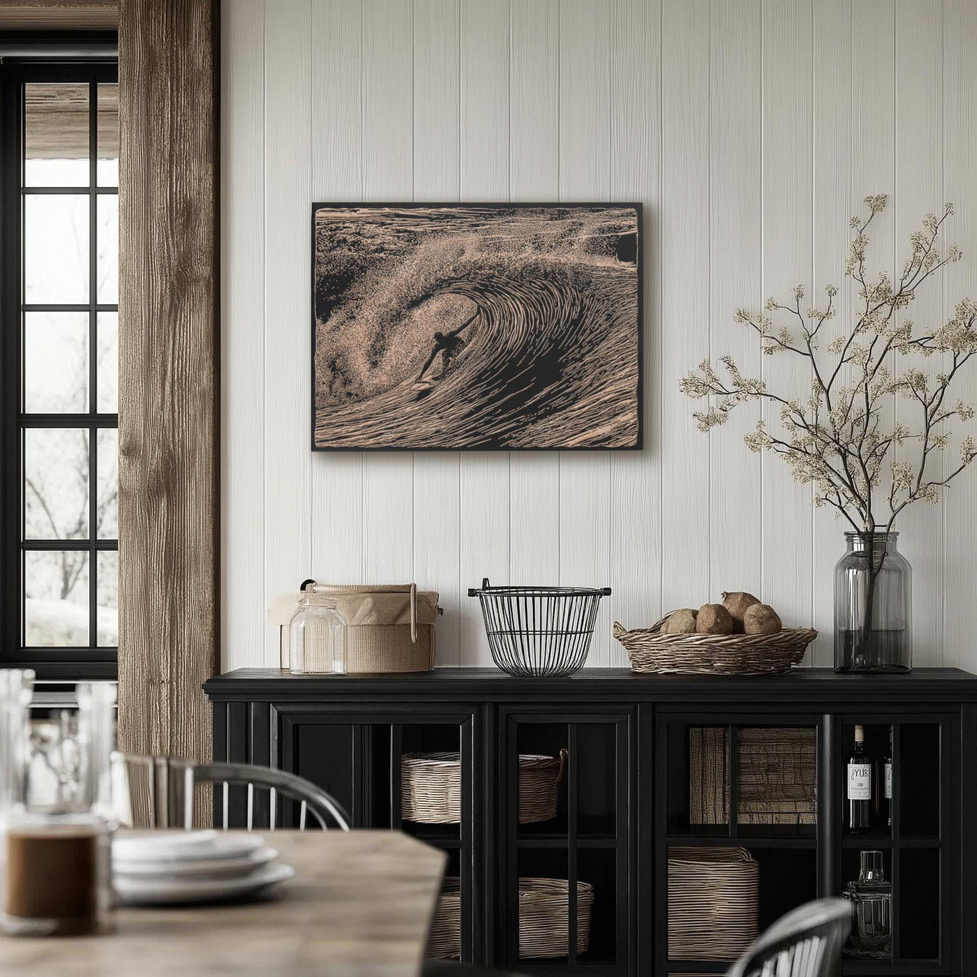 Surfer in a Barrel Wave Scene Wall Art