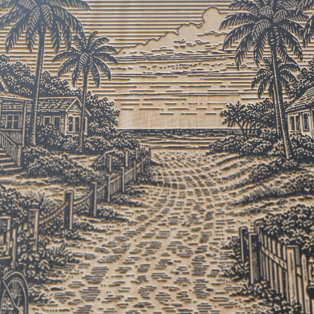 Beach Bungalow Engraved Birch Art Panel