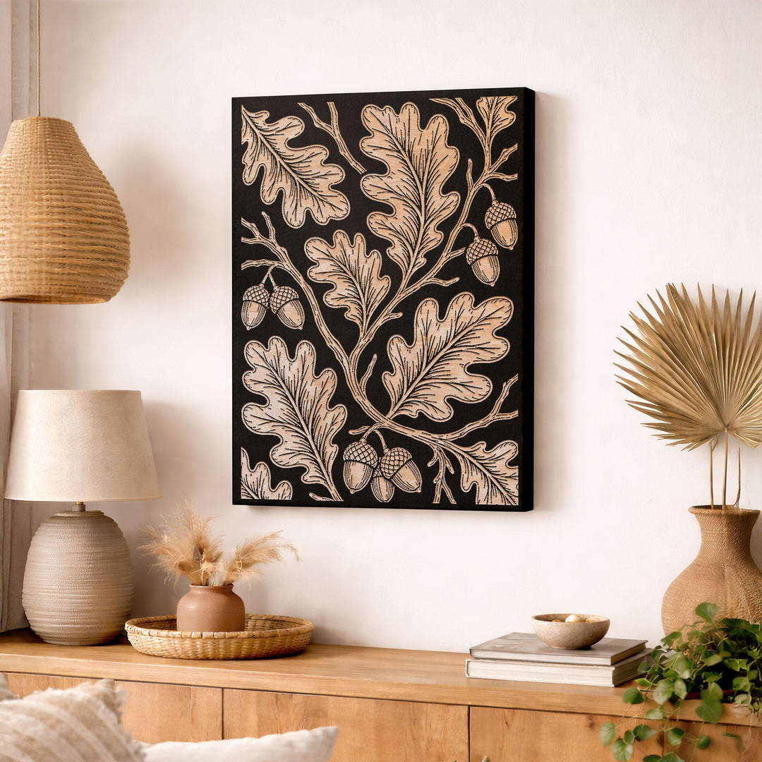 Oak Leaves and Acorns Engraved Birch Art Panel
