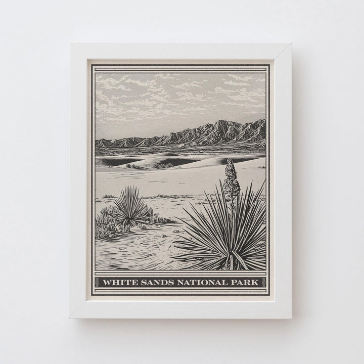 White Sands National Park Lithograph Style Print - Vintage New Mexico archival matte fine art print. Tularosa Basin Gypsum Dune. Travel Gift