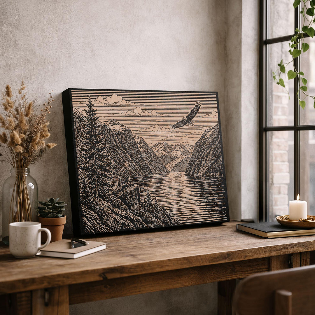 Alaska Fjord Engraved Birch Art Panel
