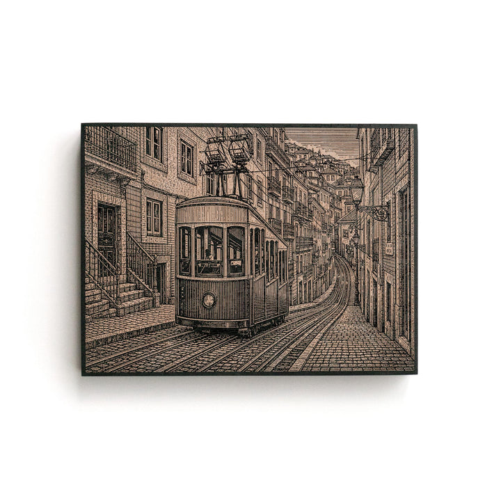 Lisbon Tram Engraved Birch Art Panel