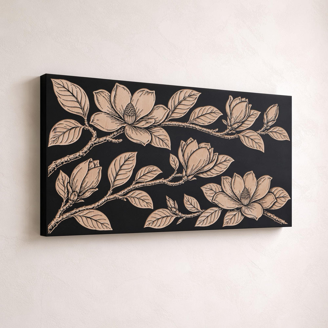 Southern Magnolia Blossoms Engraved Birch Art Panel