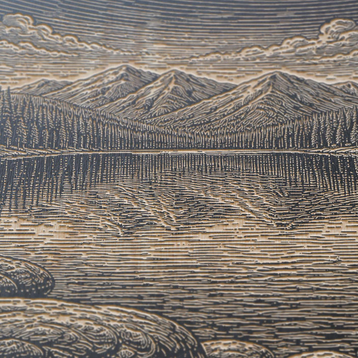 Alpine Lake Mirror Water Below the Peaks Engraved Birch Art Panel