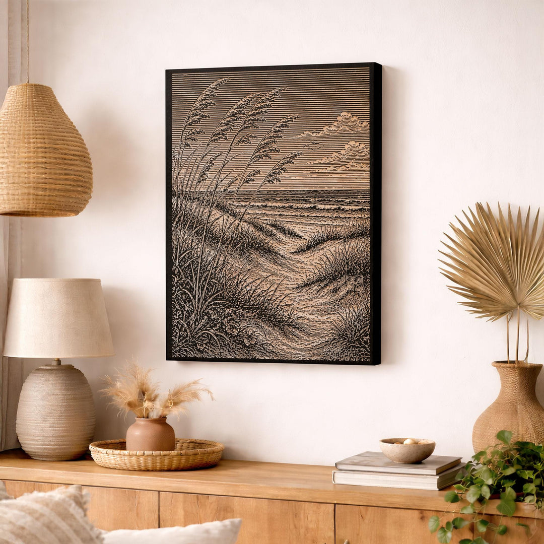 Sea Oats and Gulf Dunes Engraved Birch Art Panel