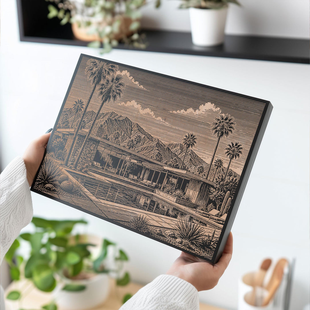 Palm Springs Mid Century Engraved Birch Art Panel