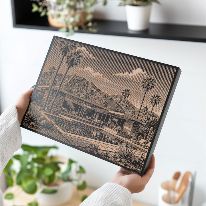 Palm Springs Mid Century Engraved Birch Art Panel