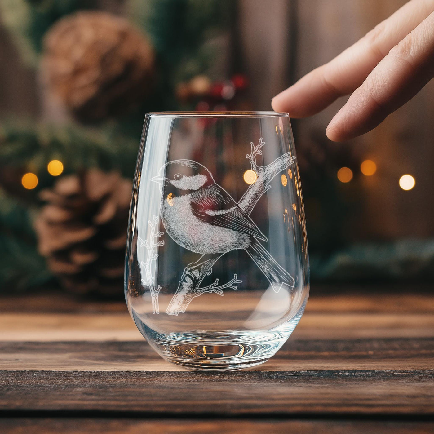 Chickadee Glasses | Birding Personalized Whiskey, Wine & Beer Glassware, Nature Inspired Drinkware, Maine Bird Wildlife Decor, Birder Gift