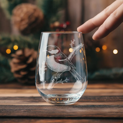 Chickadee Glasses | Birding Personalized Whiskey, Wine & Beer Glassware, Nature Inspired Drinkware, Maine Bird Wildlife Decor, Birder Gift