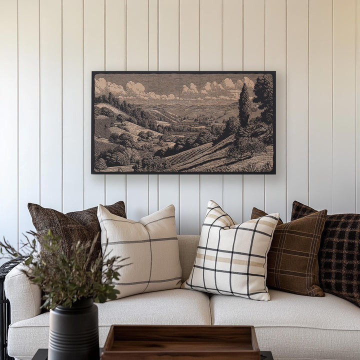 Wine Country Engraved Illustration