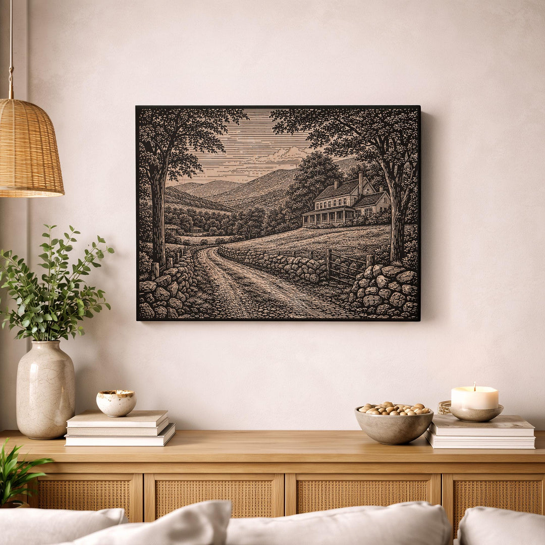 Berkshires Farmhouse Engraved Birch Art Panel