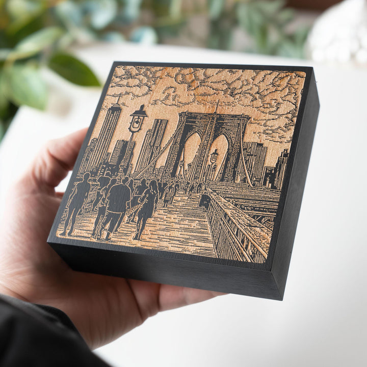 New York Brooklyn Bridge Engraved Illustration