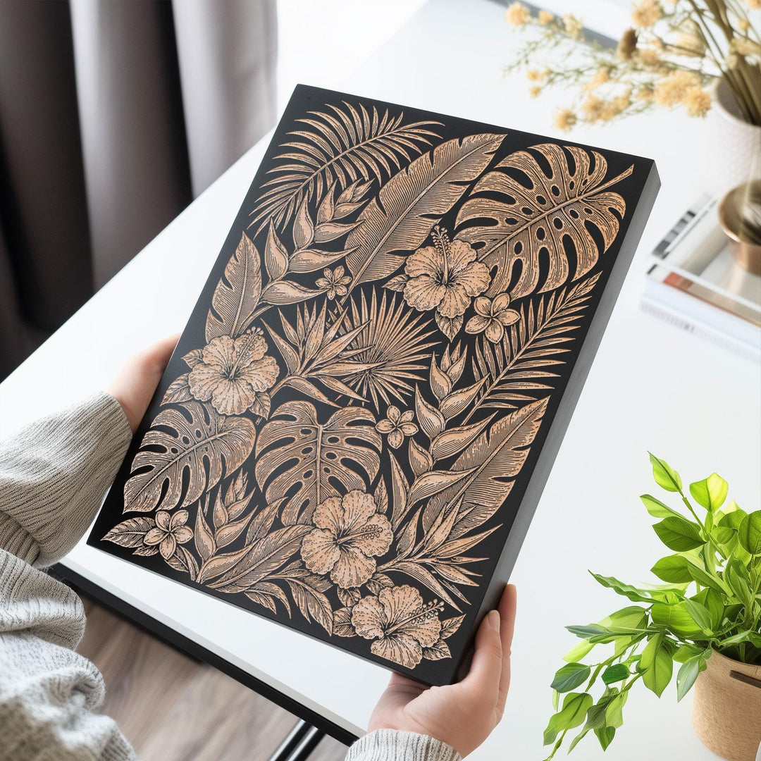 Tropical Botanical Engraved Birch Art Panel