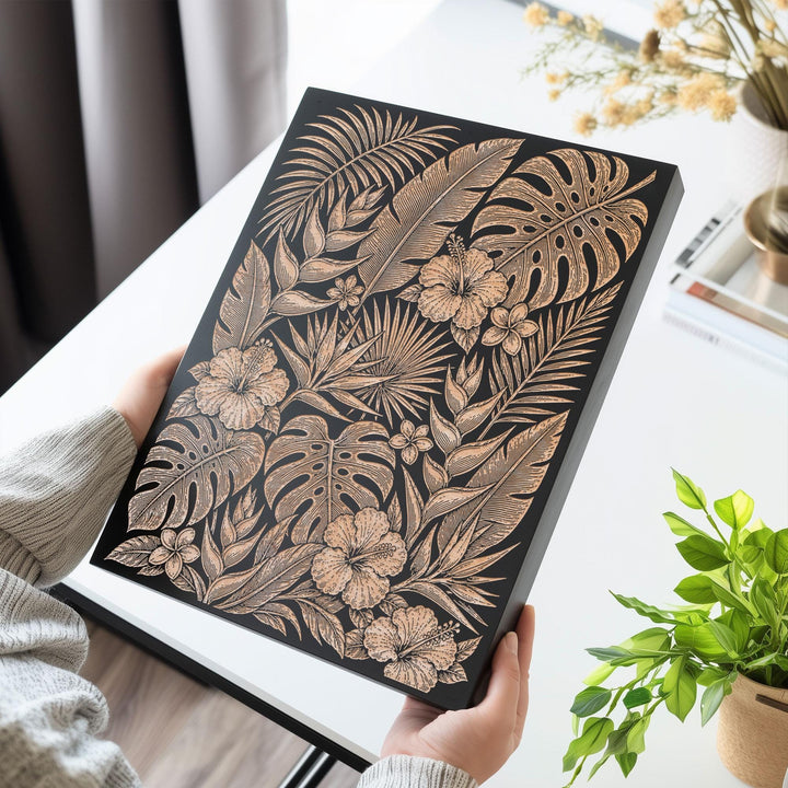 Tropical Botanical Engraved Birch Art Panel