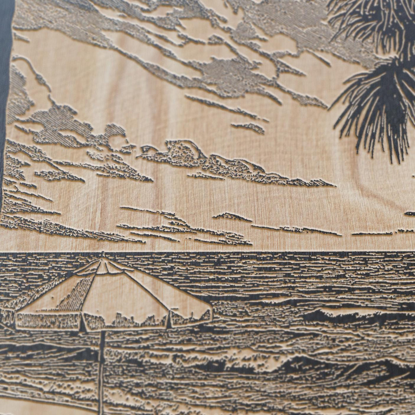 Beach Chairs & Palms Engraved Illustration